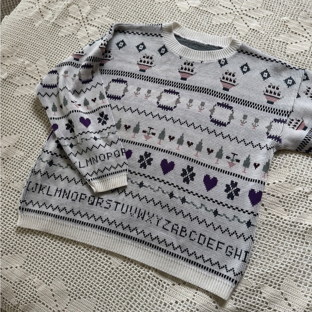 Vintage alphabet White and Purple Patterned Sweater teacher small - Picture 5 of 12